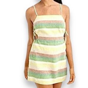 AERIE Linen Multicolor Striped Cut Out Mini Dress